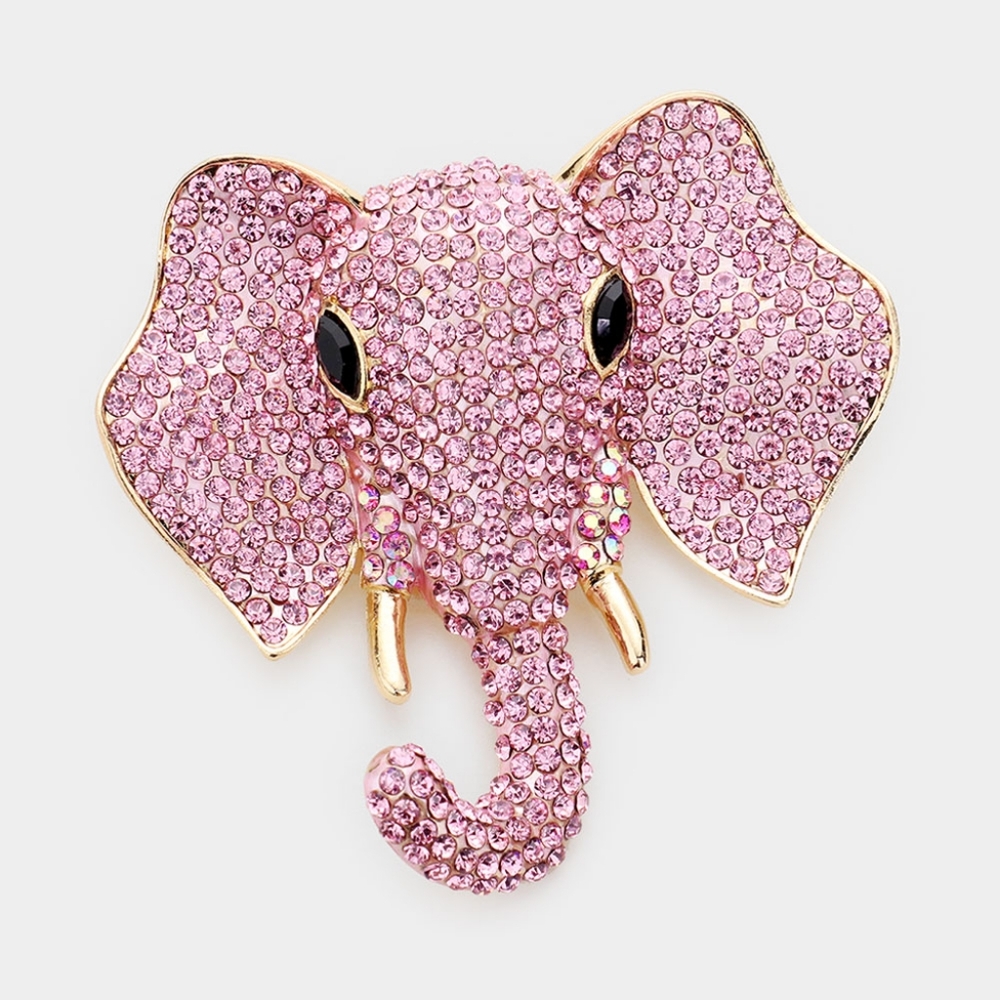 Pink Gold Elephant Rhinestone Crystal Statement Brooch Pin 3" Bling Accessories